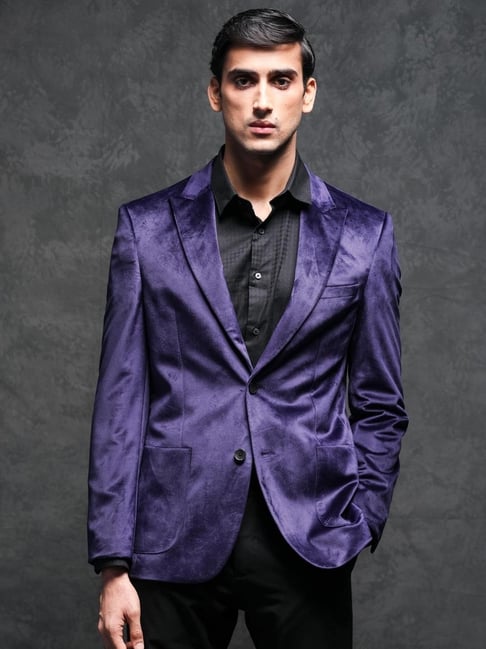 Rare Rabbit Purple Regular Fit Solid Blazer-picture-14