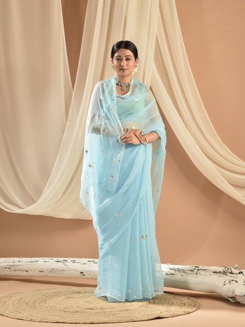 sutra attire Sutra¿Attire Blue Chiffon Regular Fit Saree-picture-29