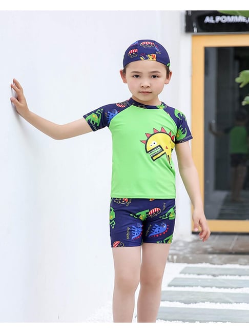 Bubble Berry Boys Green Printed Swimsuit