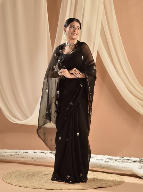 sutra attire Sutra¿Attire Black Chiffon Regular Fit Saree-picture-20
