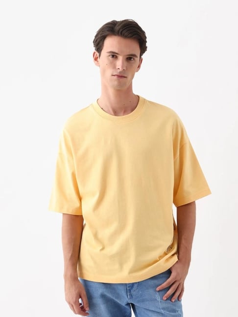Rare Rabbit Yellow Cotton Flared Fit Printed Polo T-Shirt