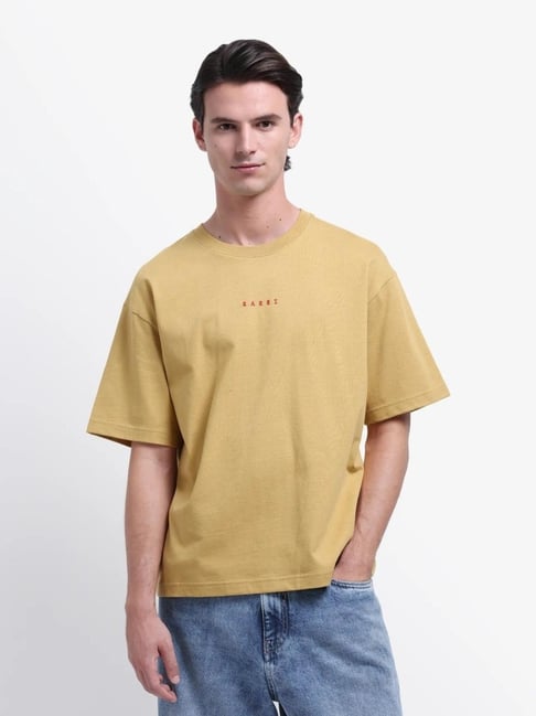 Rare Rabbit Yellow Cotton Flared Fit Printed T-Shirt