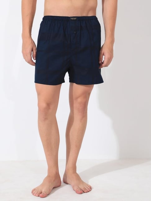 Rare Rabbit Navy Blue Cotton Slim Fit Checked Boxers-picture-10