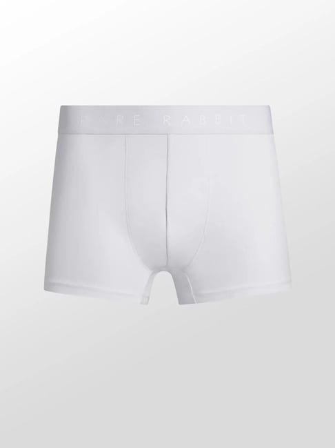 Rare Rabbit White Cotton Slim Fit Solid Trunks