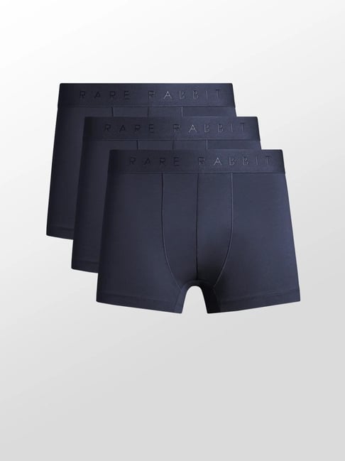 Rare Rabbit Navy Blue Cotton Slim Fit Solid Trunks (Pack of 3)-picture-16