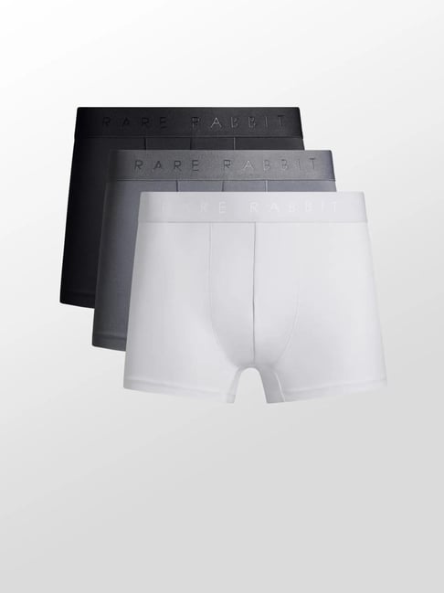 Rare Rabbit Multi Cotton Slim Fit Solid Trunks (Pack of 3)