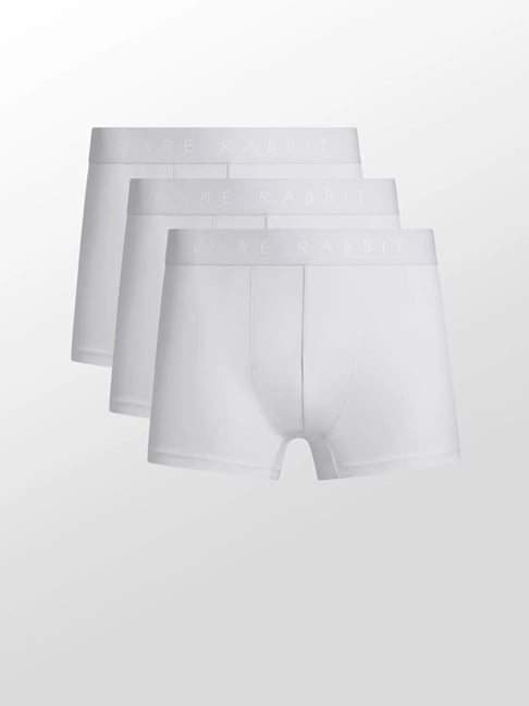 Rare Rabbit White Cotton Slim Fit Solid Trunks (Pack of 3)