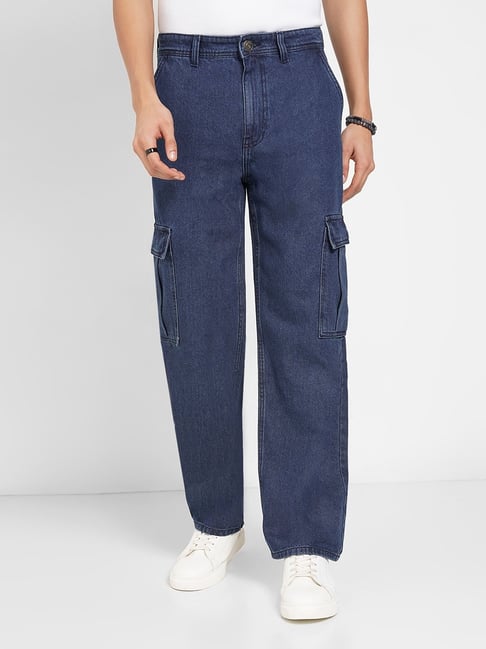 People By Pantaloons Blue Loose Fit Printed Cargo Jeans-picture-33