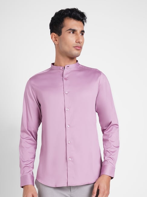 peregrine by pantaloons purple cotton slim fit shirt