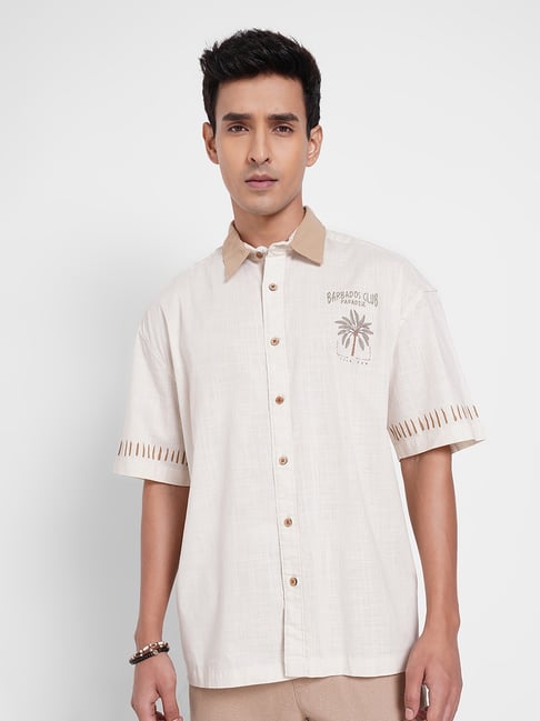 7 Alt By Pantaloons Beige Cotton Loose Fit Printed Shirt-picture-48