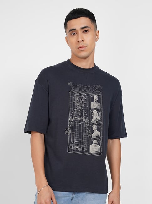 Sf Jeans By Pantaloons Navy Cotton Relaxed Fit Printed T-Shirt-picture-19