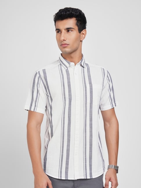 Peregrine By Pantaloons White Cotton Regular Fit Striped Shirt-picture-26