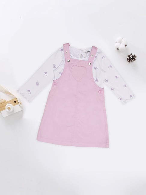 Pantaloons Baby Infant Girls Pastel Lilac Printed Dungaree Set