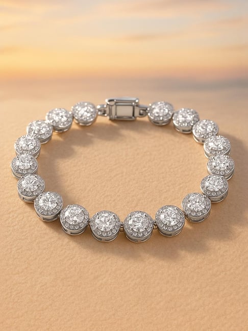 Rubans Silver Cubic Zirconia Studded Classic Bracelet