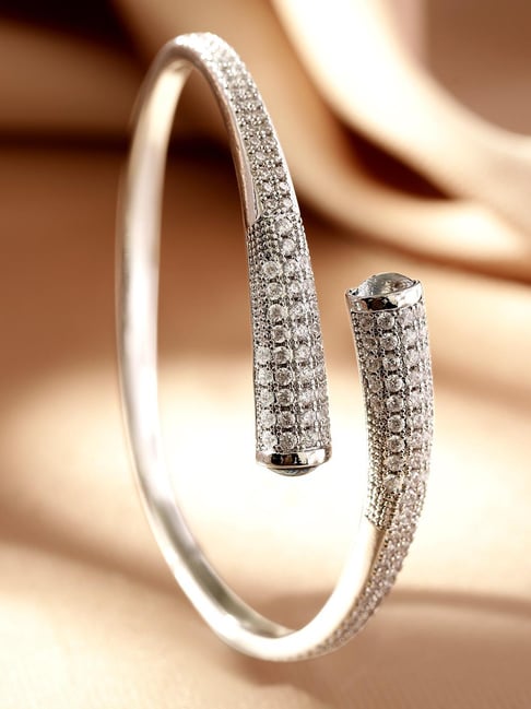 Rubans Silver Cubic Zirconia Detailing Cuffs Bracelet