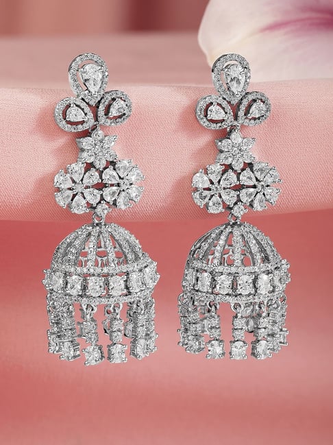 Rubans Silver Cubic Zirconia Studded Jhumki Earring-picture-12