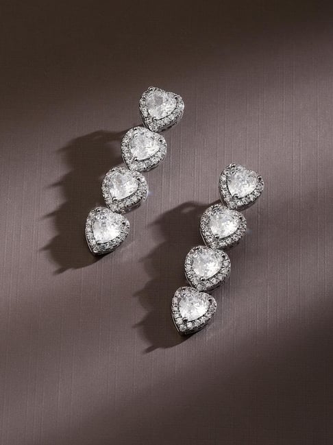 Rubans Silver Cubic Zirconia Studded Drop Earring