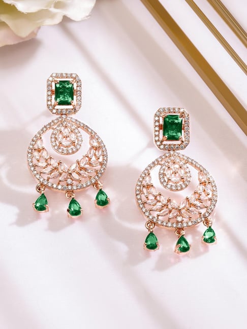 Rubans Green Emerald Drop Earrings Rubans Emerald Green White