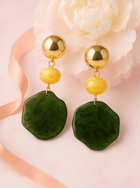 Rubans Green Yellow Beaded Stylish Drop Earring