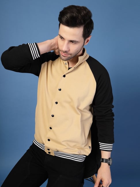 Rigo Cream Regular Fit Solid Oversized Bomber Jacket