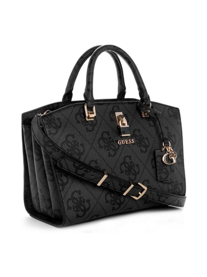 GUESS Queensland Borsa A Mano Top Handle: Borsetta In Poliuretano Nero Con Tracolla Regolabile E Scomparti