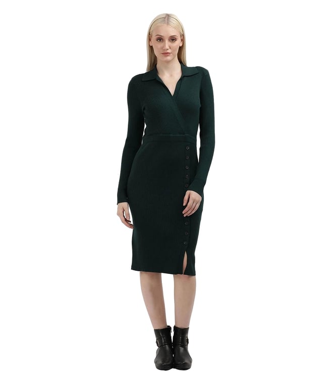 dark green calvin klein dress Calvin Klein Chiffon-bell-sleeve Sheath Dress in Green