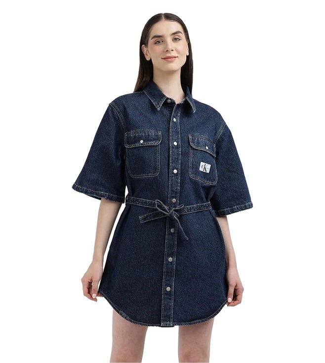 CALVIN KLEIN JEANS Blue Cotton Spread Collar Denim Dress CALVIN KLEIN JEANS Blue Cotton Spread Collar Denim Dress