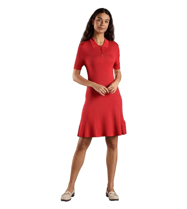 TOMMY HILFIGER Primary Red Viscose Polo Collar T-Shirt Dress