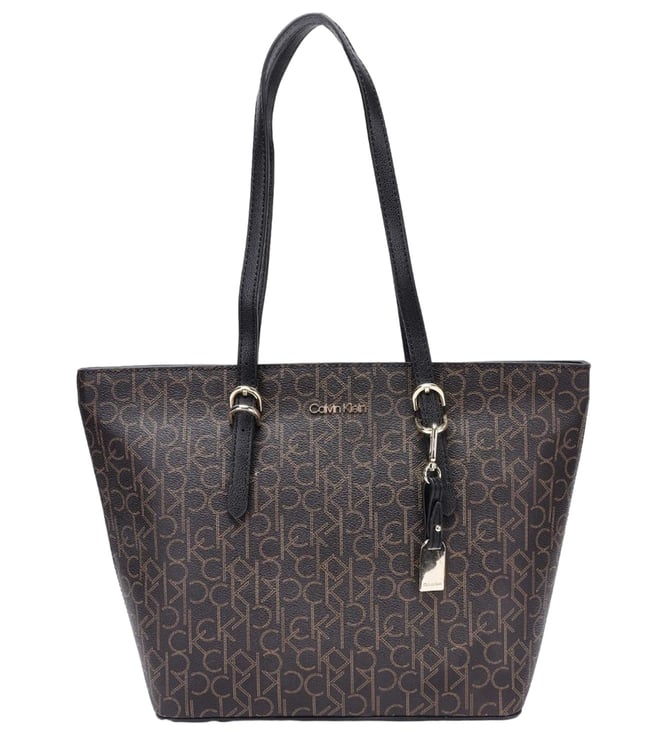 CALVIN KLEIN Dark Brown Logo Large Tote