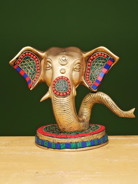 Ekaa Handicrafts Brass Ganesha Statue with Stonework-picture-10
