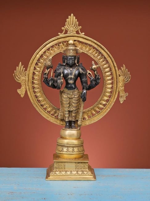 Ekaa Handicrafts Gold and Black Brass Lord Vishnu Statue-picture-31