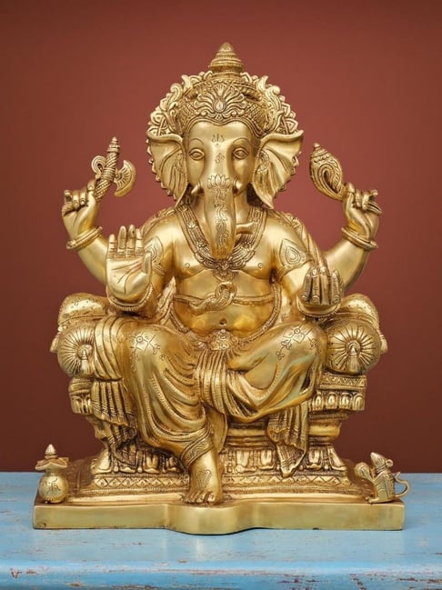 Ekaa Handicrafts Gold Brass Lord Ganesha Statue-picture-15