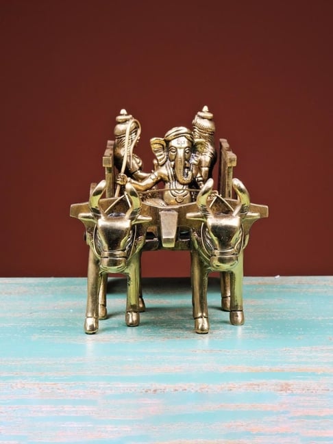 Ekaa Handicrafts Gold Brass Vintage Bullock Cart with Lord Ganesha-picture-32