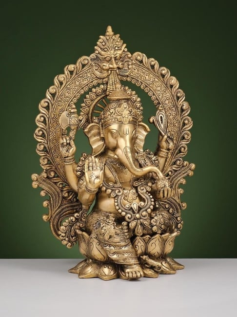 Ekaa Handicrafts Gold Brass Lord Ganesha Statue-picture-11