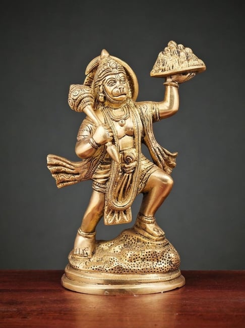 Ekaa Handicrafts Gold Brass Lord Hanuman Idol Holding Sanjeevi Booti Mountain-picture-13