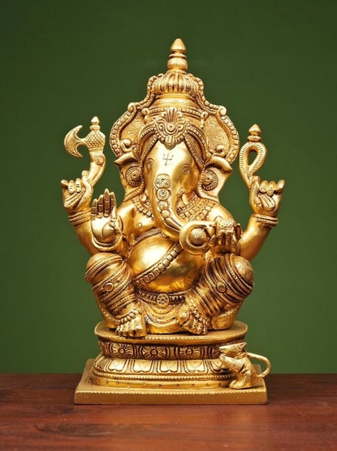 Ekaa Handicrafts Gold Lord Ganesha Statue Brass-picture-34