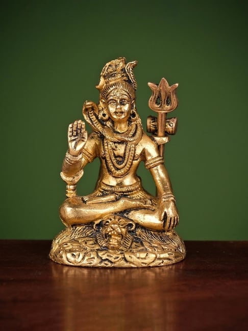Ekaa Handicrafts Gold Brass Lord Shiva Statue With Trident Home Temple Shiv Ji Idol-picture-26
