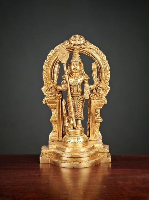 Ekaa Handicrafts Gold Brass Lord Kartikey Statue With Peacock Murugan Swami Home Temple Idol-picture-18