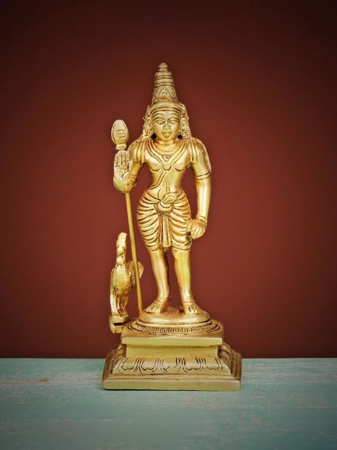 Ekaa Handicrafts Gold Brass Lord Kartikey Statue With Peacock Murugan Swami Home Temple Idol-picture-16