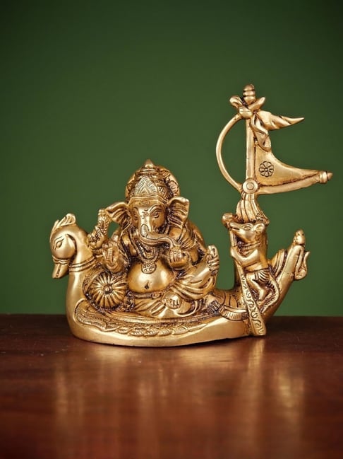 Ekaa Handicrafts Gold Brass Lord Ganesha Statue For Home Decor-picture-14
