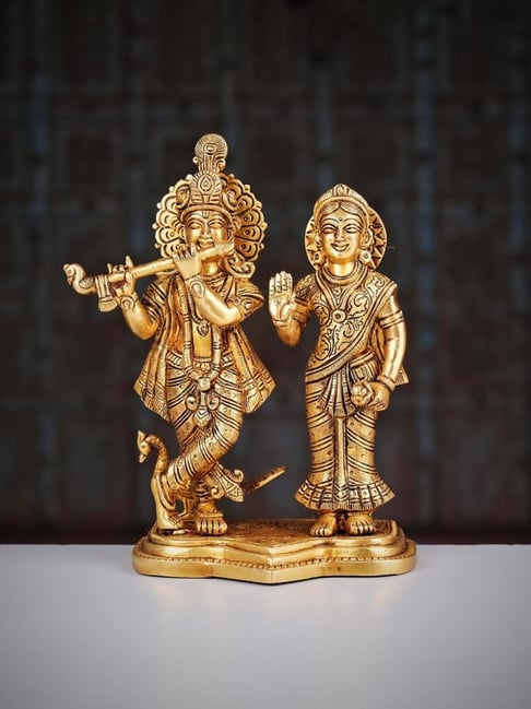 Ekaa Handicrafts Gold Brass Radha Krishna Statue-picture-12