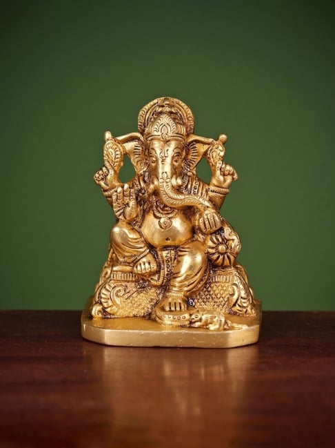 Ekaa Handicrafts Gold Lord Ganesha Statue Sitting Murti Temple Pooja Ganesha Idol Brass-picture-37