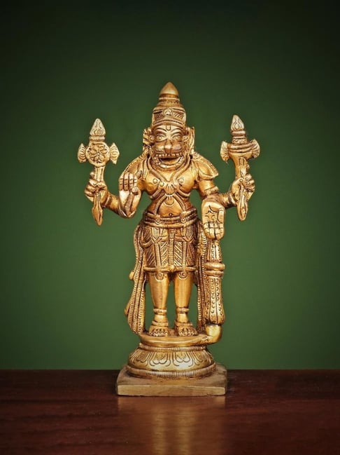 Ekaa Handicrafts Gold Brass Lord Narsimha Statue Vishnu Ji Home Temple Idol-picture-10