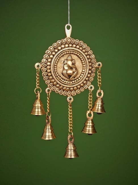 Ekaa Handicrafts Gold Brass Lord Ganesha Hanging With 5 Bells Home Temple Decor-picture-20