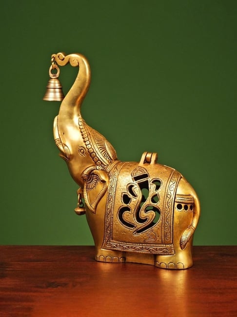 Ekaa Handicrafts Gold Brass Elephant Lamp With Small Diya-picture-35