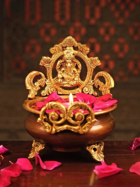 Ekaa Handicrafts Two Tone Brass Ganesh Urli Bowl-picture-14