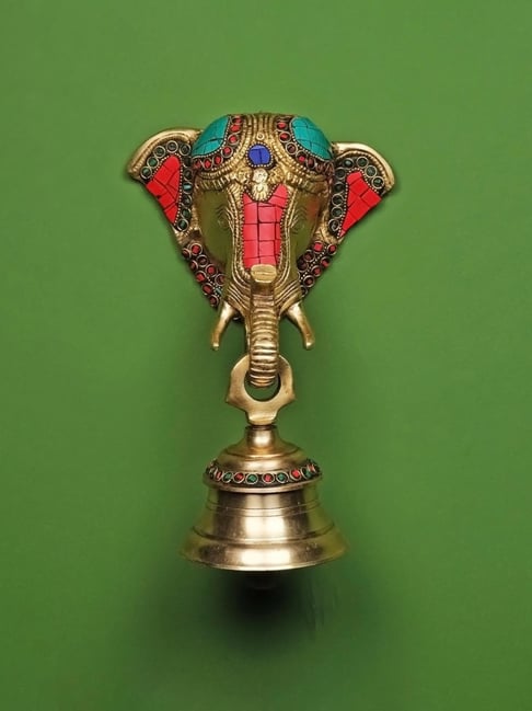 Ekaa Handicrafts Multicolour Brass Elephant Bell Hanging With Stonework-picture-41