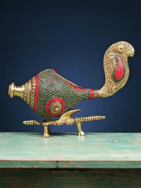 Ekaa Handicrafts Multicolour Brass Shankh With Stonework And Stand-picture-42