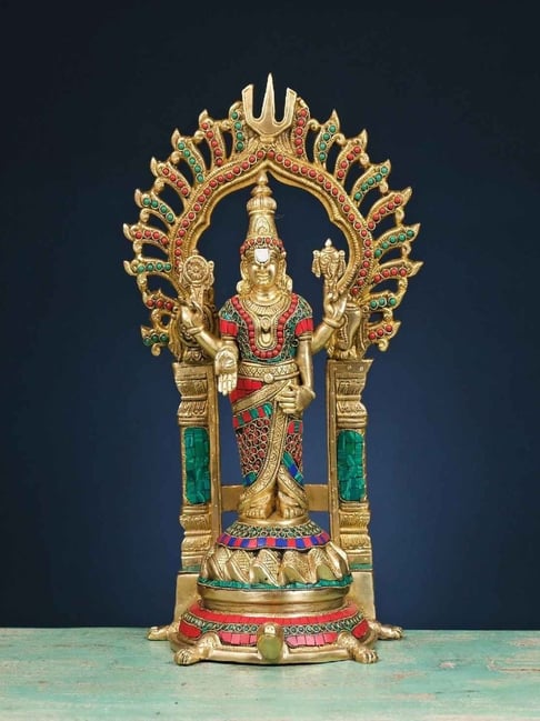 Ekaa Handicrafts Multicolour Brass Lord Vishnu Narayan Idol With Tortoise-picture-18