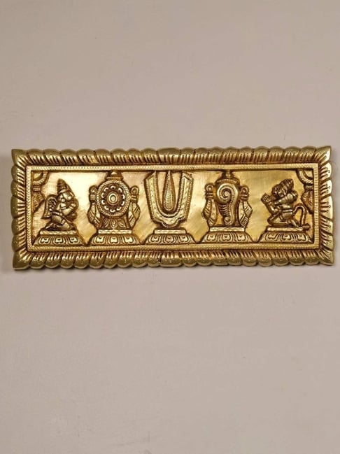 Ekaa Handicrafts Golden Brass Shankh Chakra Tilak Lord Vishnu Symbol Wall Hanging-picture-15
